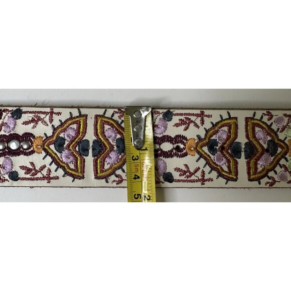 Vintage Lucky Brand Leather Belt M Floral Embroidered Boho Y2K Western Hippie - Picture 9 of 9